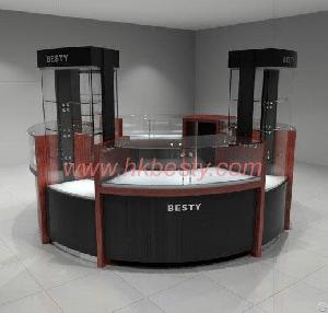 rounded jewelry kiosk showcase lighting