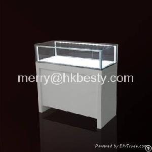 Professional Design And Making White Glossy Wooden Bright Led Lighting Jewelry Display Counter