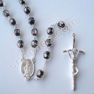 Lampwork Rosary Handmade Inside Flower Prayer Beads 59 Pcs Glass Cross Necklace Catholic Jewelry