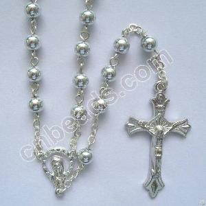 Silver Plastic Rosary Prayer Beads Catholic Necklace Religious Jewelry