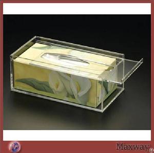 Clear Customized Table Home Deco Lucite Tissue Box With Sliding Closure Lid