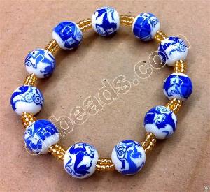 Round Flower Ceramic Beads Bracelet With Glass Seed Beads Fashion Jewelry
