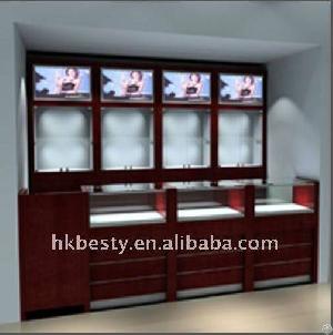 Red Lacquered Jewelry Display Showcase Or Display Booth In Jewellery Store And Shopping Mall
