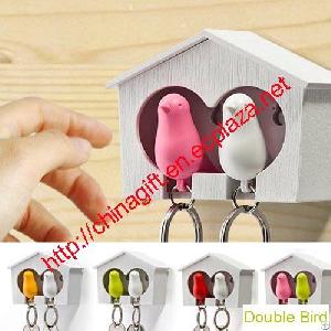 Plastic Double Birds House Whistle Finder Key Chains