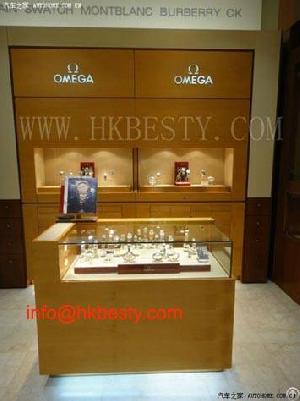 omega watch wood showcase led lights