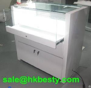 Custom Brand New Design Glass Wooden Jewelry Counter With High Power Led Light