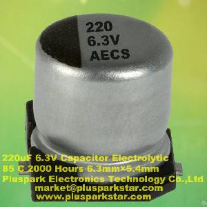 chip electrolytic capacitor 220uf 6 3v 85c 2000 20 m