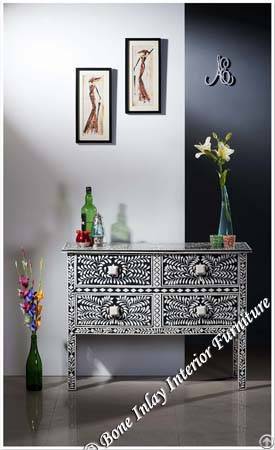 bone inlay four drawer console table