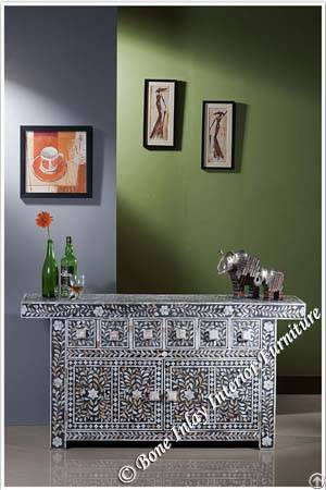 Black Mother Of Pearl Inlay Long Sideboard
