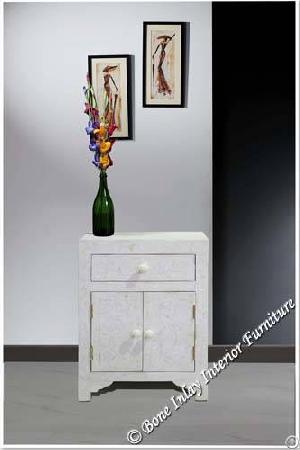 Buy Online White Bone Inlay One Drawer Two Door Bedside Table