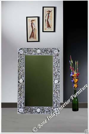 Flower Design Black Mother Of Pearl Inlay Mirror Frame