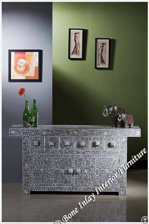 Grey Mother Of Pearl Inlay Long Sideboard