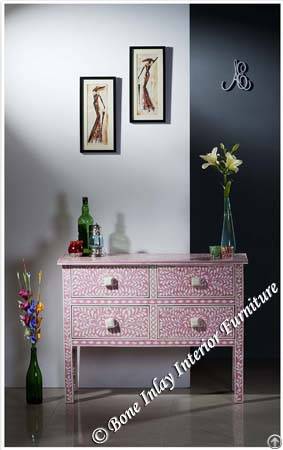 Pink Bone Inlay Four Drawer Console Table