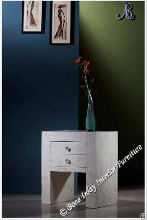 White Fully Bone Inlay Two Drawer Bedside Table