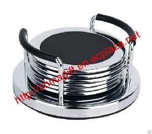 Round Stainless Steel Coaster Set And Stand