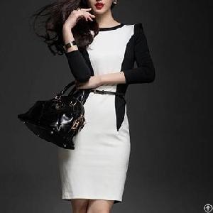 Elegant Montage Slim Long Sleeved Dresses White