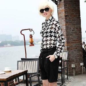 Irregular Style Plaid Vintage Blouses Black