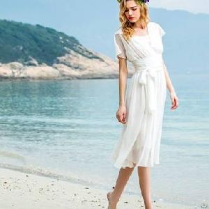 Chiffon Floor Length Long Elegant Dresses White