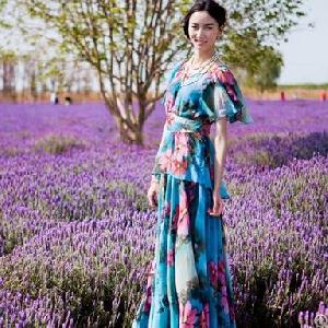 Fresh Flower Print Big Lap Fashion For Women