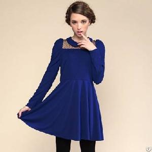 Korean Version Long Sleeve Sapphire Blue Dress