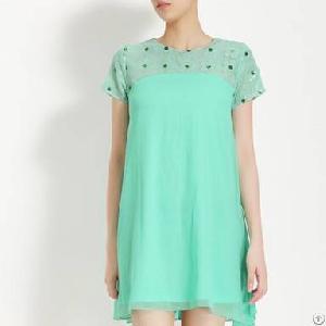 loose gauze decorate plus dresses green