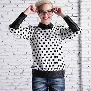 Western Montage Puff Sleeve Dots Long Sleeve Blouse