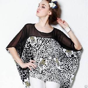 Loose Leopard Silk Blouse Women Black And White