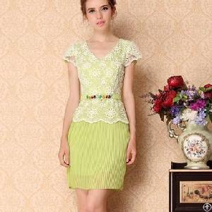 Newly Elegant Lace Embroidery Short Sleeve Chiffon Dresses