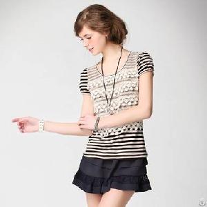 Stylish Style Striped Womens Short Sleeve T-shirt