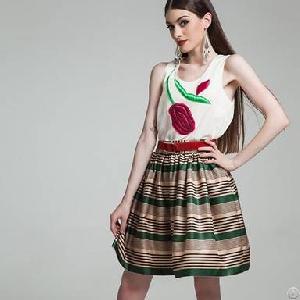 Vintage Style Classical Flared Skirts Green Blue