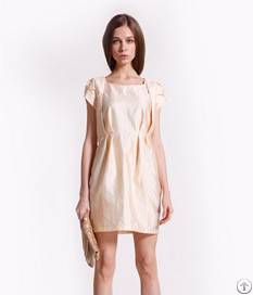 Newly Pure Color Pleated Design Slim Short Sleeve Designer Dress