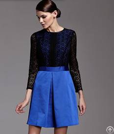 Elegant Lace Decorate Dresses Long Sleeve Blue