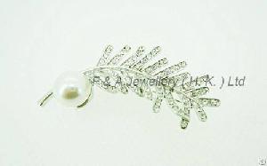 Brooch, Clear Crystal, White Pearls, Rhodium Plated, Dbh00858