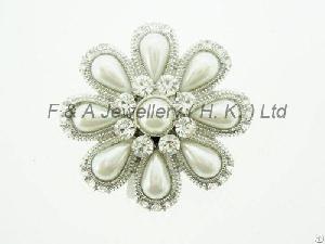 Brooches, Clear Crystal White Pearls, Rhodium Plated, Dbh00810