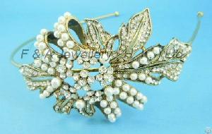 Dhr00094, Tiara, White Crystals Pearls Alloy