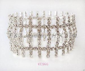 Ke966 Claw Stretchy Bracelet, Clear Crystals, Silver Plated