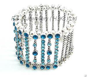 Stretchy Bracelet, Clear Crystals, Silver Plated