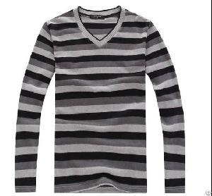 Mens Long-sleeve Sanded Dual Sand Stripe T-shirt High Quality Fabric The Cheapest Custom-made