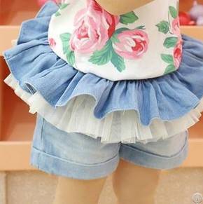 Sell Children Beauty Jean Shorts With Lotus Border, Girl Shorts For Wholesale, 5pcs / Lot
