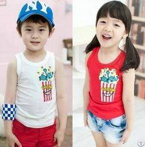 Sell Children Summer Vest With Popcorn, Girl And Boy Tank, 5pcs / Lot