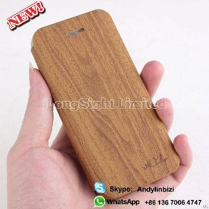 Classic Outdoor Wood Pattern Flip Pu Leather Case For Iphone 5 5s