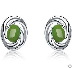 Jade Stud Earrings, Green Jade Earrings Carved