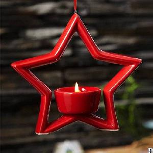 blue ceramic star candle holders tea light