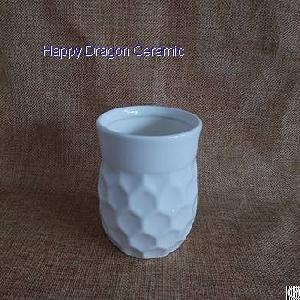 White Ceramic Candle Containers With Embossment, Candle Jars