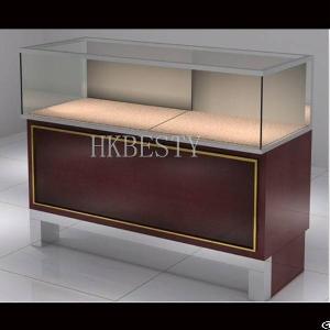 Luxury Glass Wooden Display Counter With Led Lighting