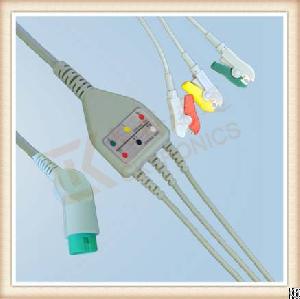 Ac Nihon Kohden 11 Pin One Piece Ecg Cable, Cable 3 Leads, Grabber, Iec