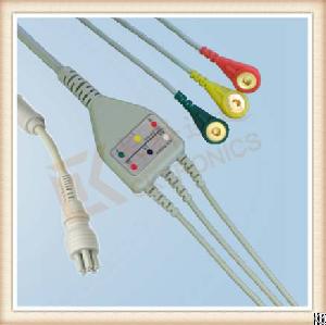 Colin 6 Pin One Piece Ecg Cable Female, Cable 3 Leads, Snap, Iec