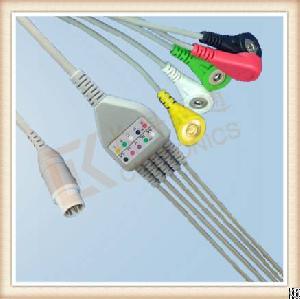 Cv Nihon Kohden 8 Pin One Piece Ecg Cable, Cable 5 Leads, Snap, Iec