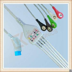 Db Nihon Kohden 8 Pin One Piece Ecg Cable, Cable 5 Leads, Snap, Aha