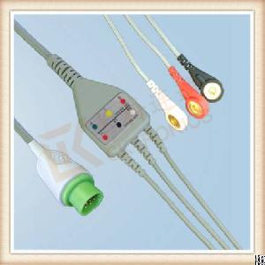 Lt 12 Pin One Piece Ecg Cable, Cable 3 Leads, Snap, Aha